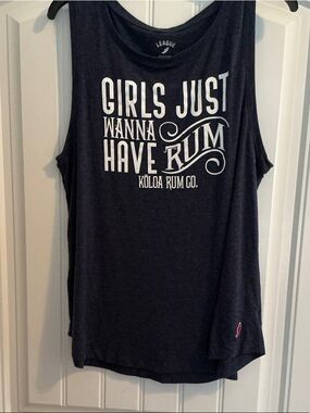 League Black Tank Top with White 'Girls Just Wanna Have Rum' Graphic